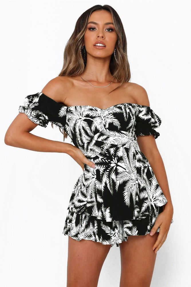 New Printed Strapless Waist Sexy Ruffle Jumpsuit