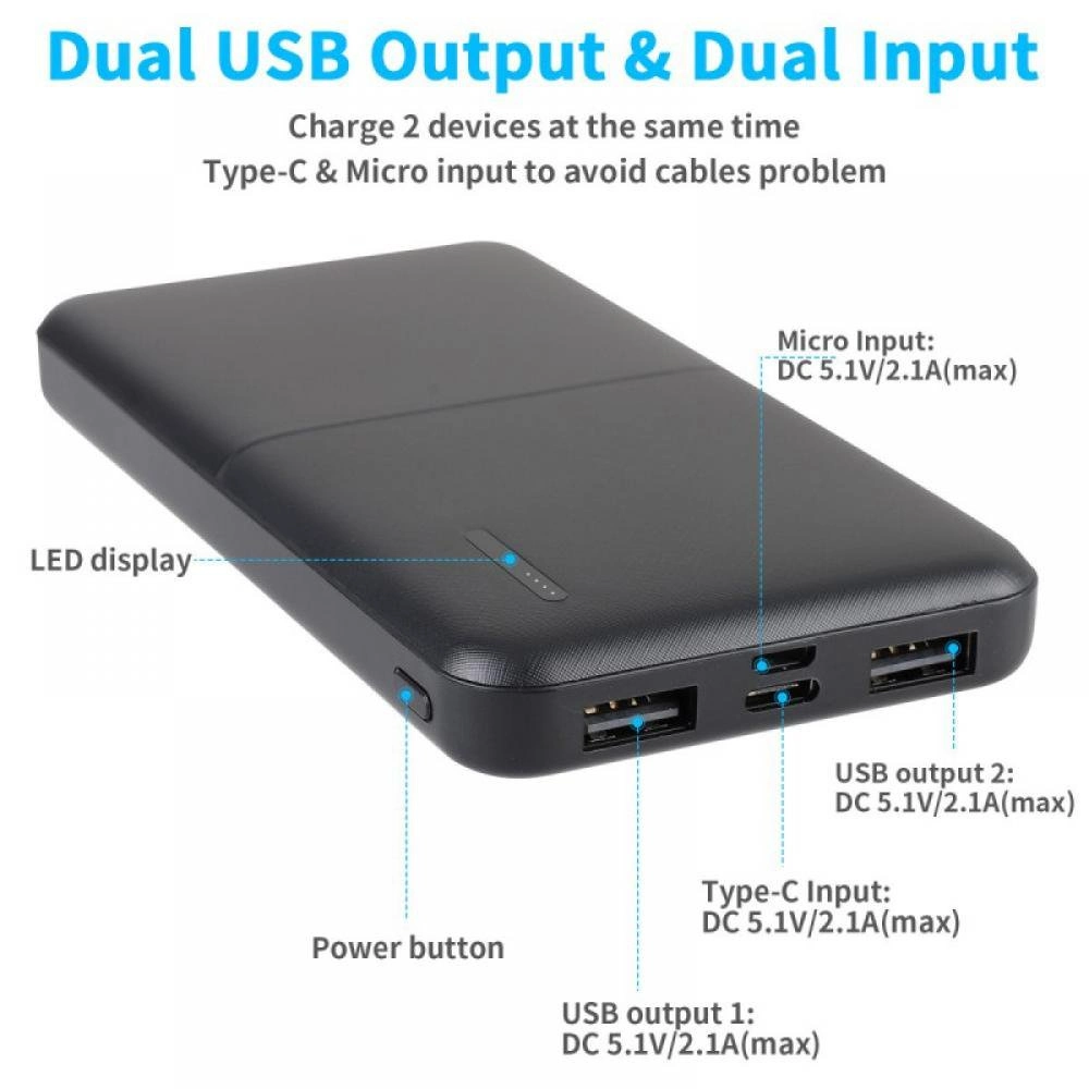 Power Bank Fast Charging With Dual USB Outputs