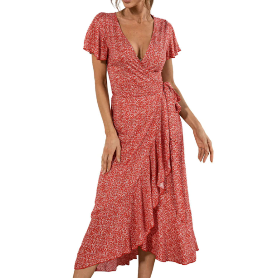 Womens Floral Maxi Dress With Cap Sleeves