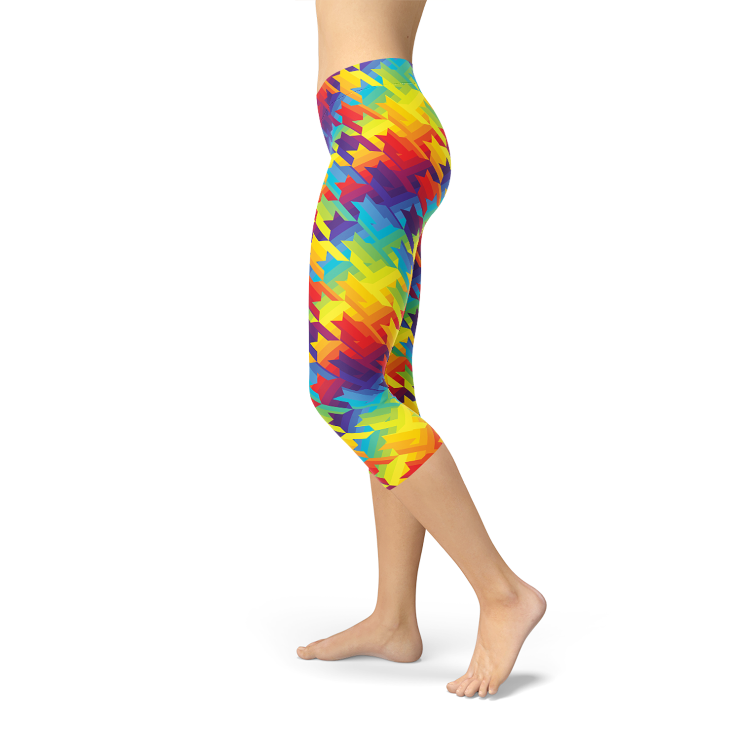 Womens Rainbow Houndstooth Capri Leggings