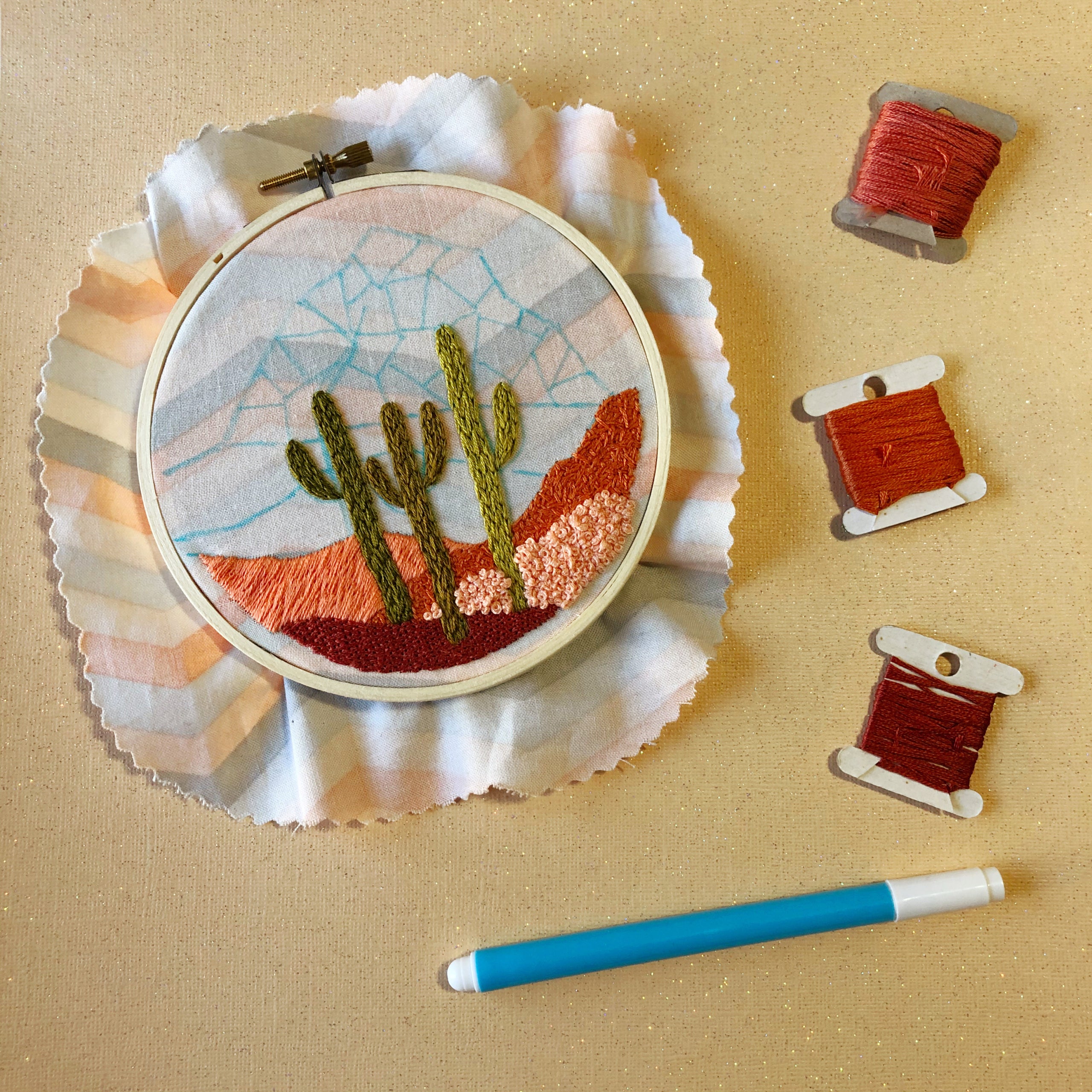 Daytime Cactus Desert Landscape DIY Beginner Embroidery Kit