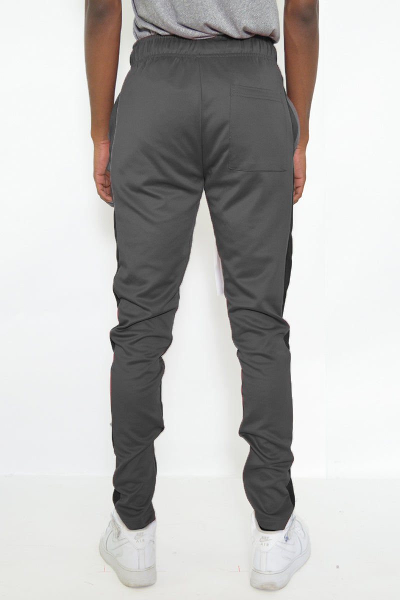 SLIM FIT TRACK PANTS- GREY/BLACK