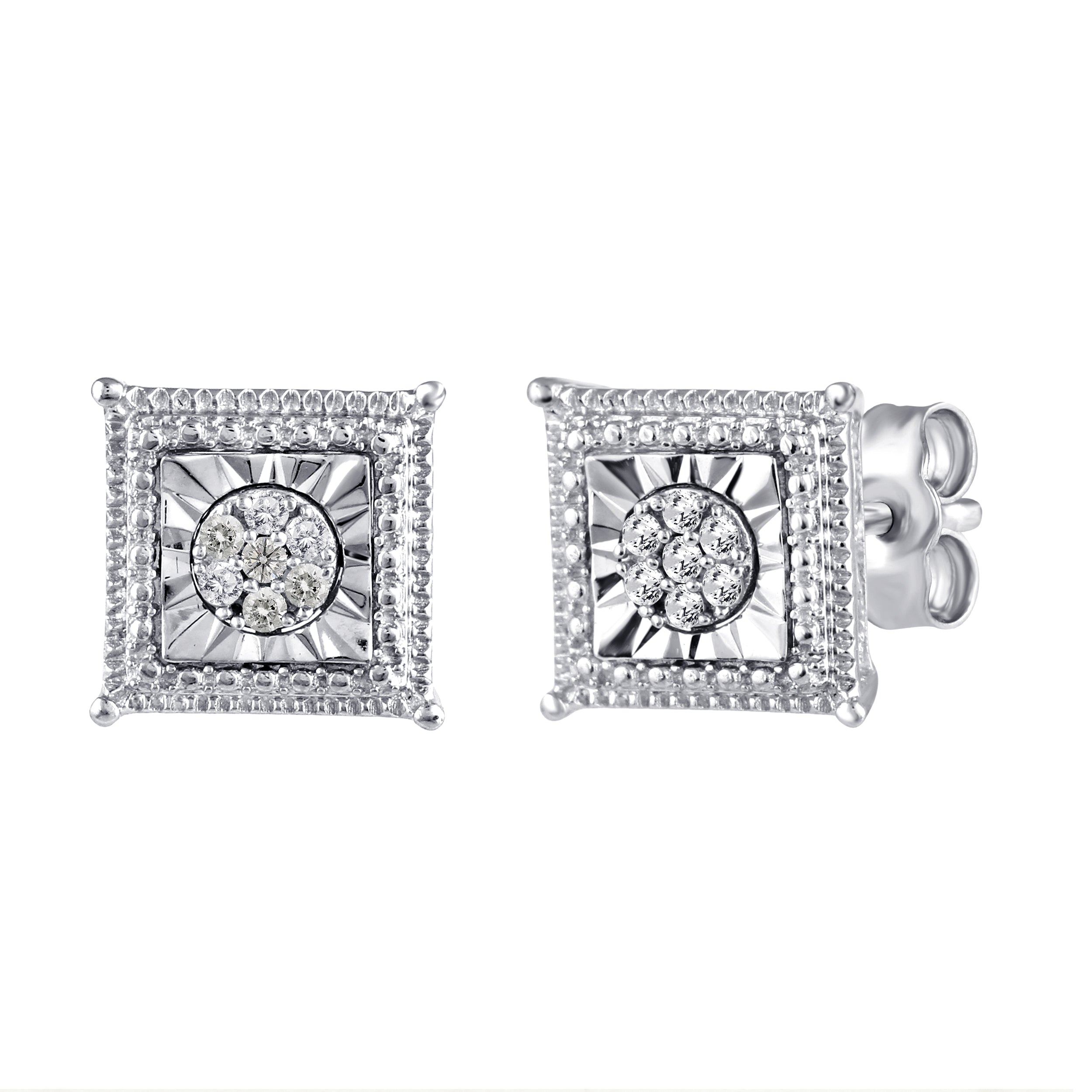 Natural Diamond Stud Earrings set in 925 Sterling Silver SQUARE