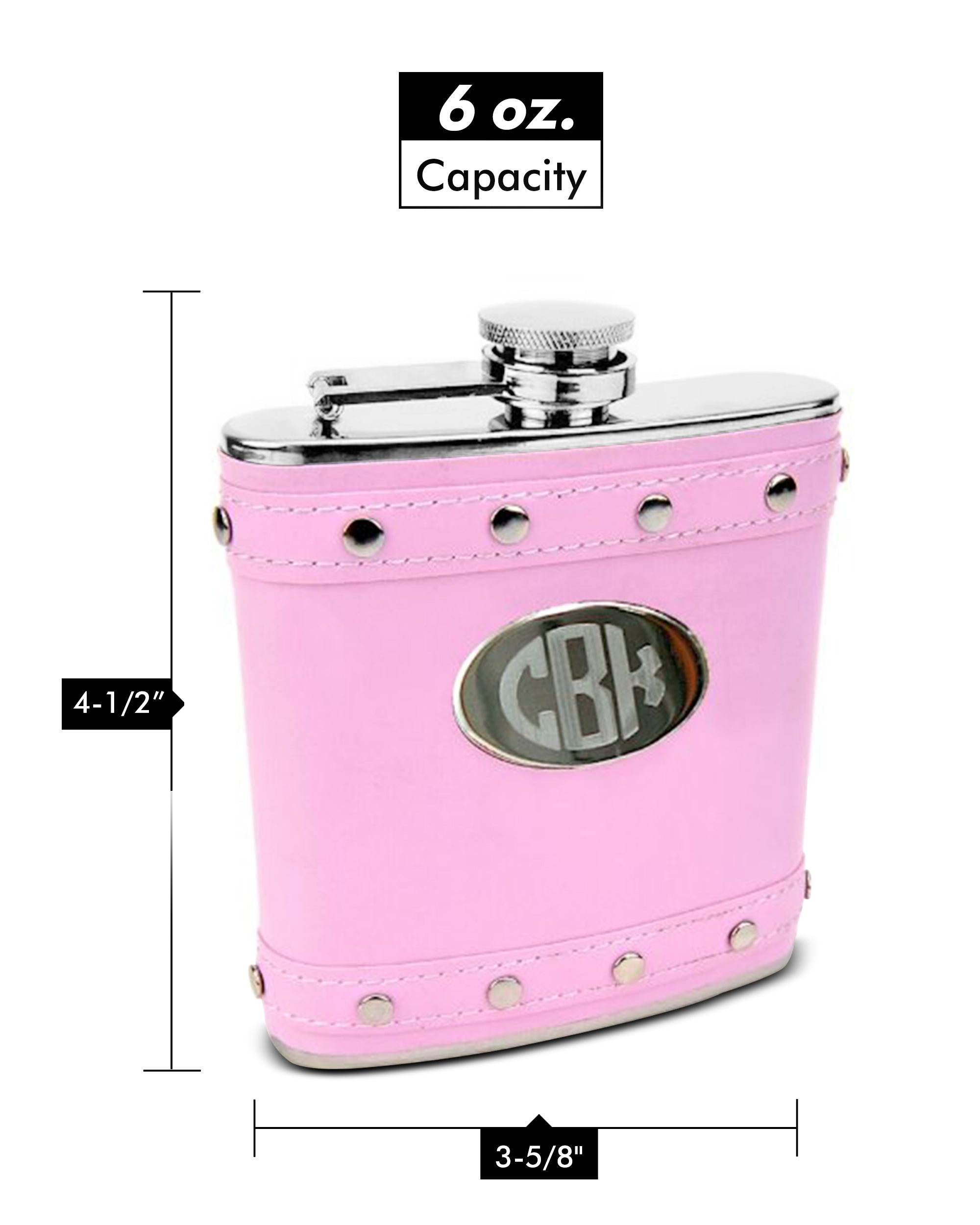 Silver Stud Hip Flask with Pink Faux Leather