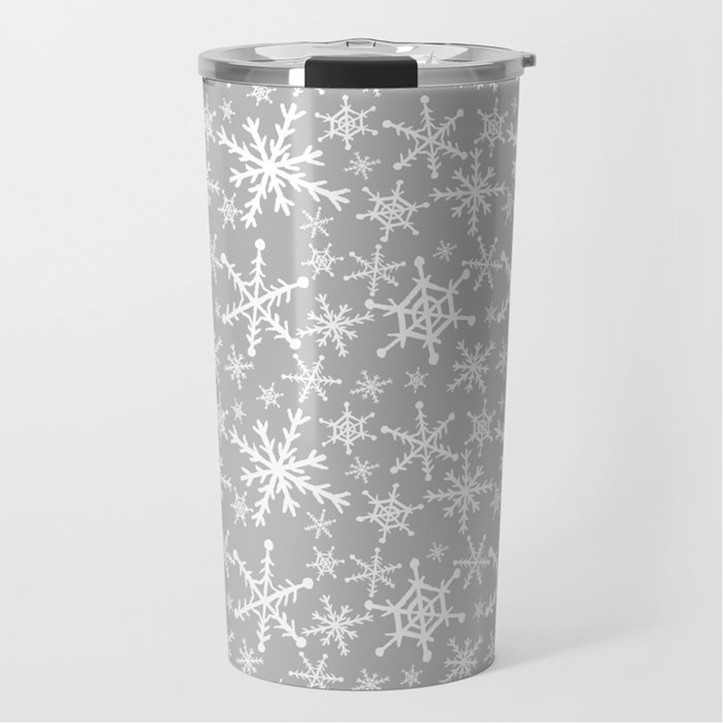 Gray Snowflakes Travel Coffee Mug