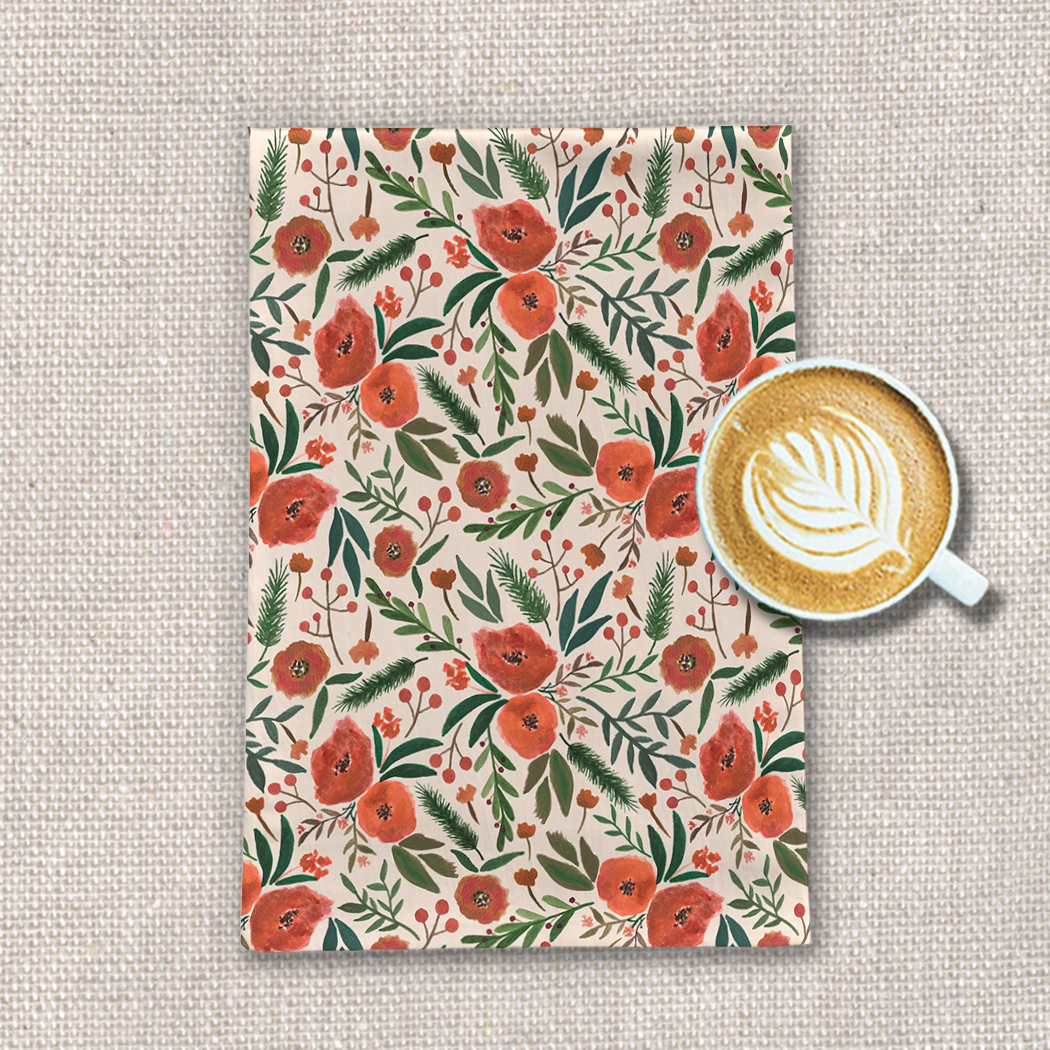 Christmas Floral Tea Towel