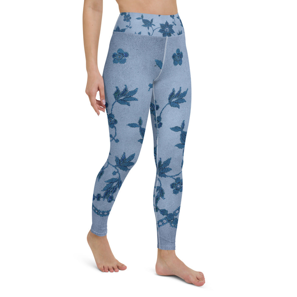 High Waist Blue Printed Lace Leggings