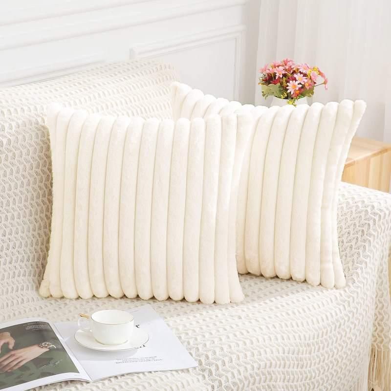 Luxury Striped Faux Fur Plush Cushion Cover