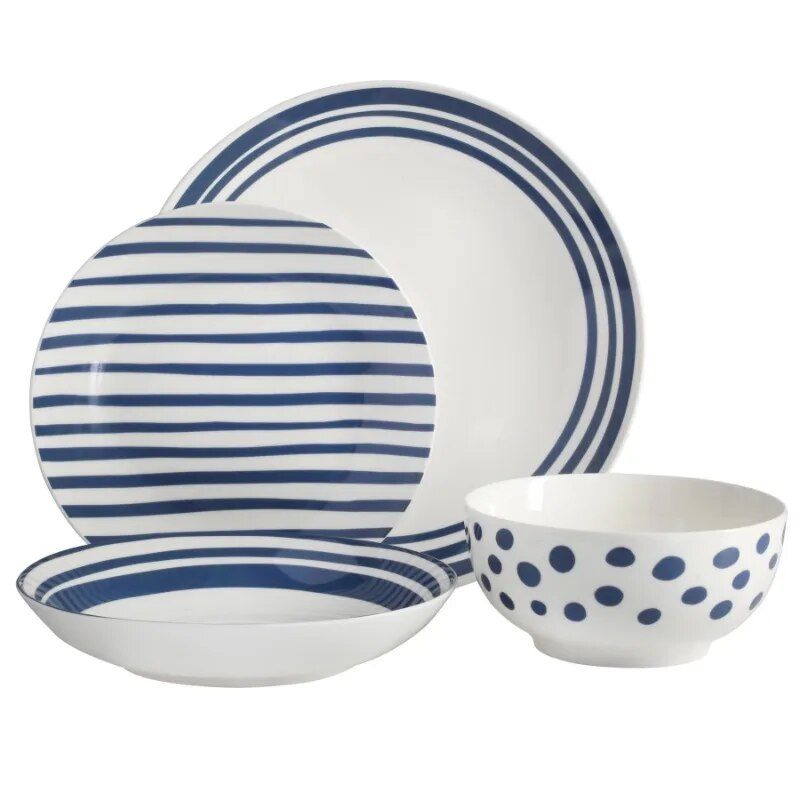 Light Blue 16-Piece Fine China Dinnerware Set