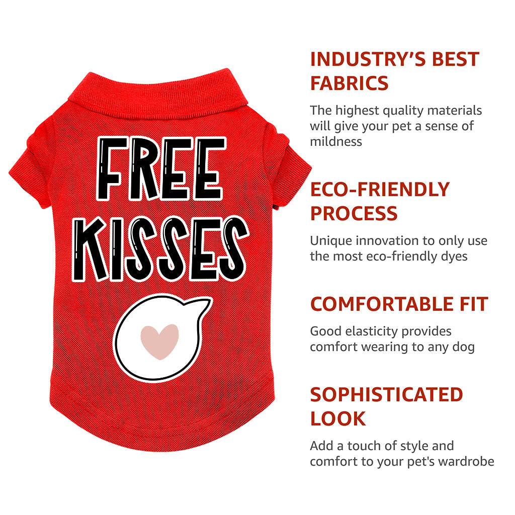 Free Kisses Dog Polo Shirt - Word Print Dog T-Shirt - Minimalist Dog Clothing