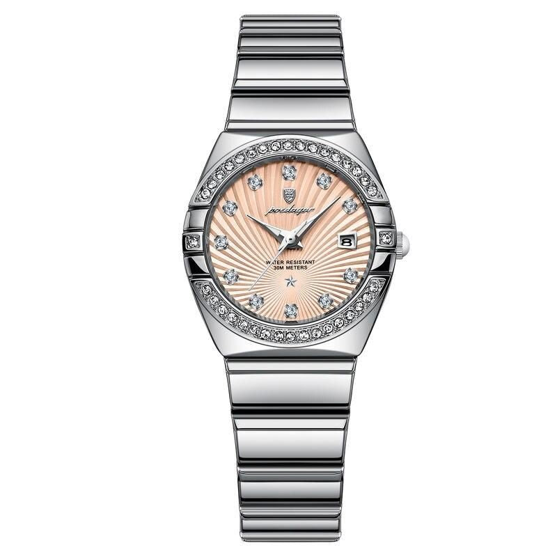 Elegant Waterproof Quartz Ladies Watch with Luminous Display & Stainless Steel Band