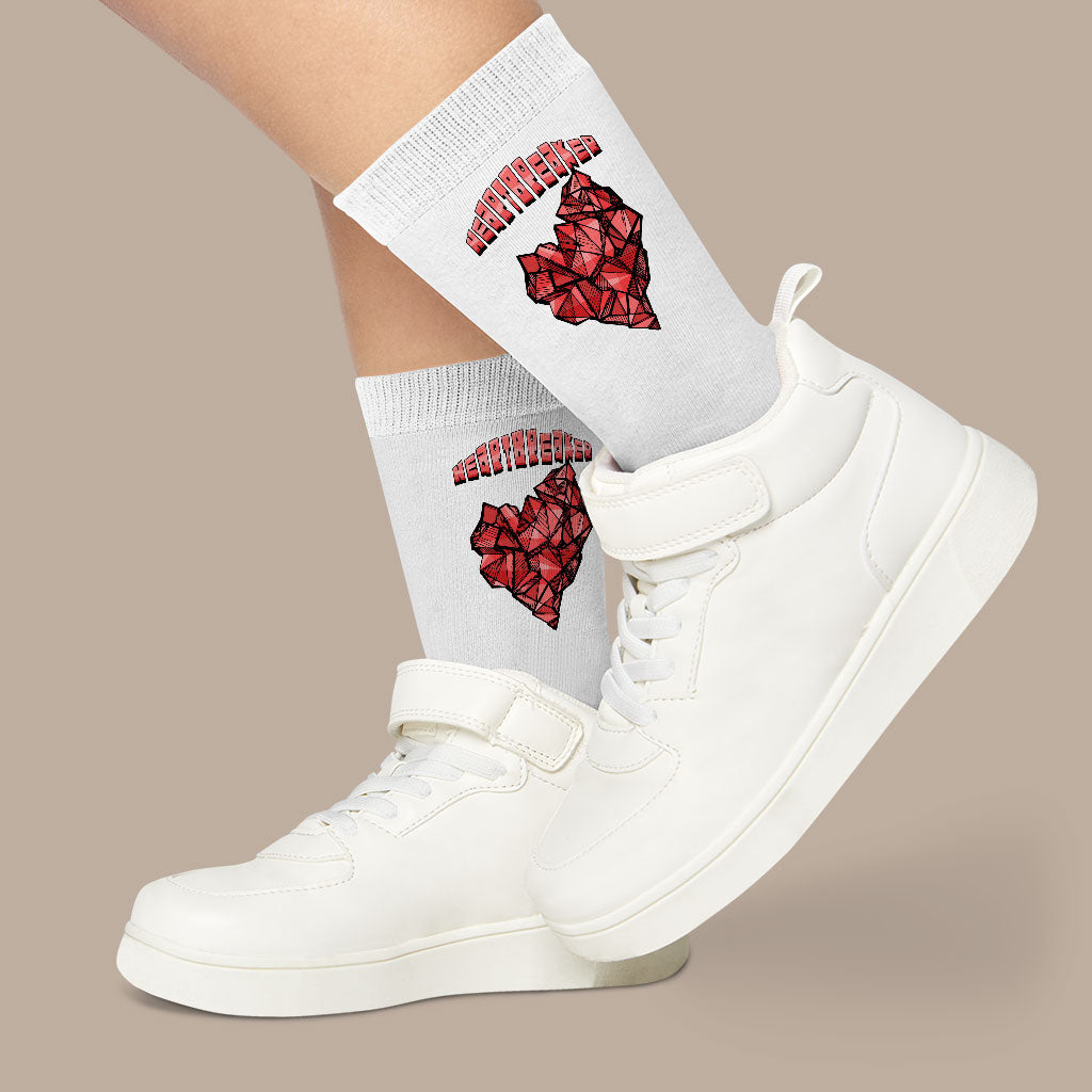 Heartbreaker Socks - Heart Print Novelty Socks - Graphic Crew Socks