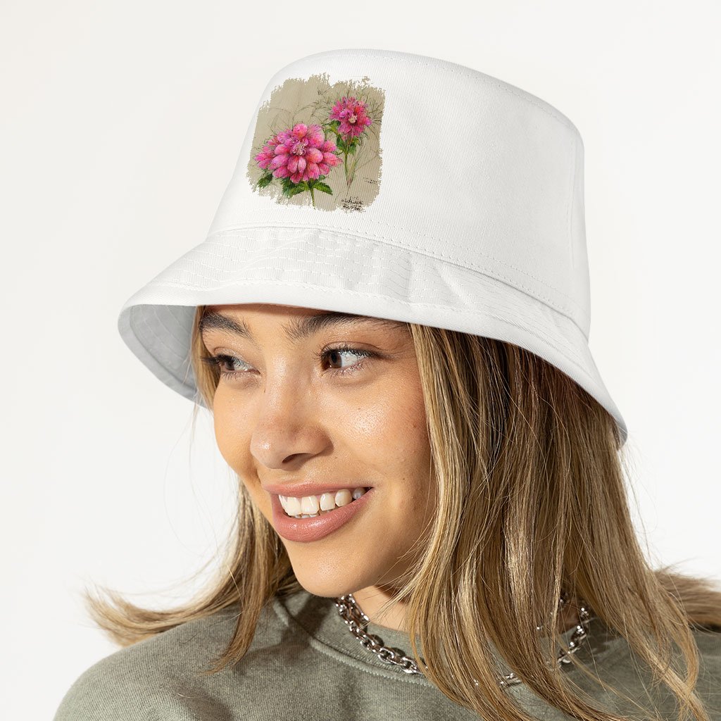 Pink Dahlia Flower Bucket Hat - Painted Hat - Graphic Bucket Hat