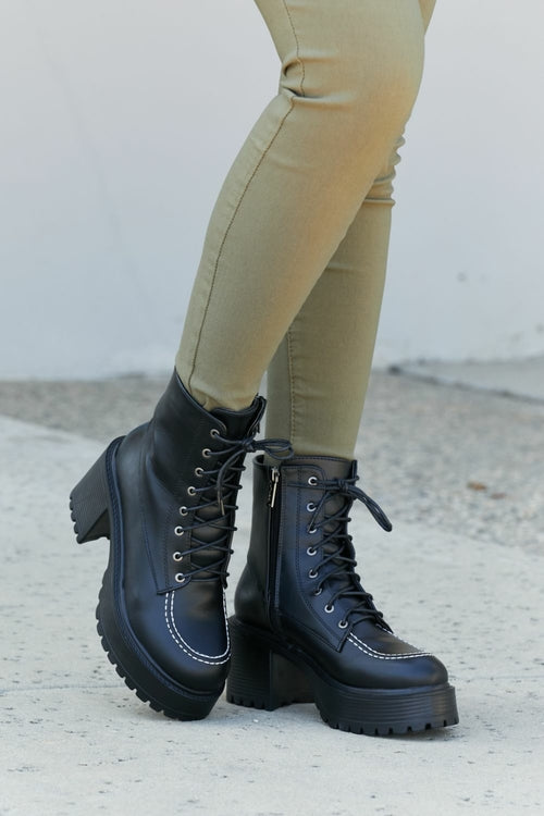 Climbing the Ranks Platform Combat Boots in Black