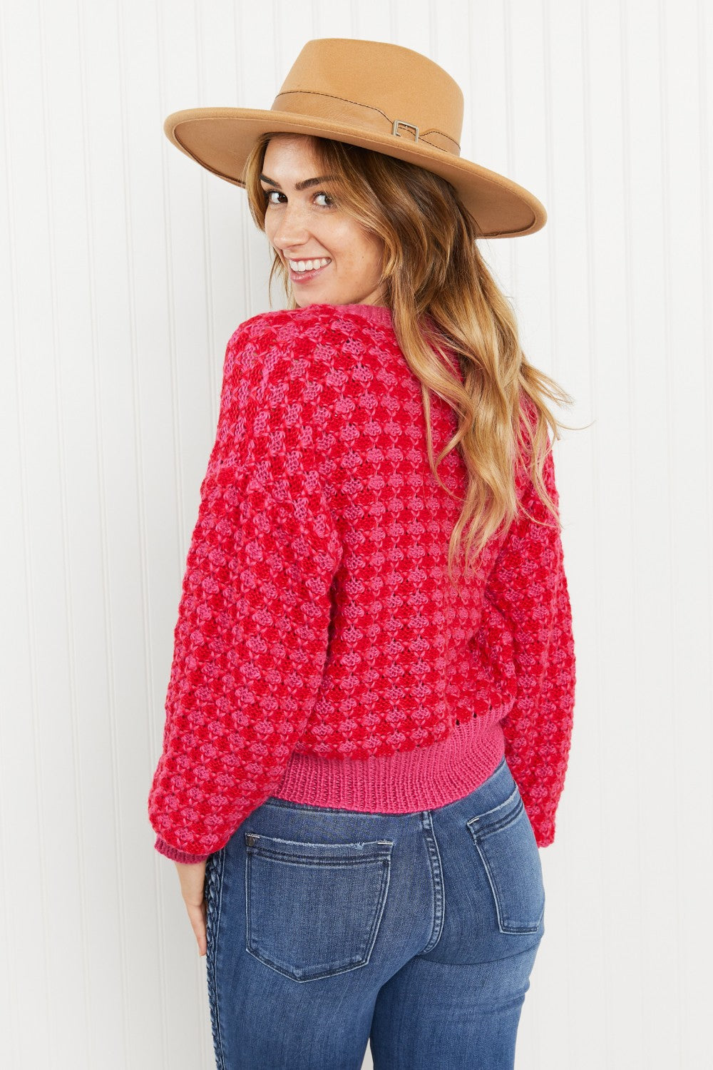 London Life Tweed Cardigan in Hot Pink