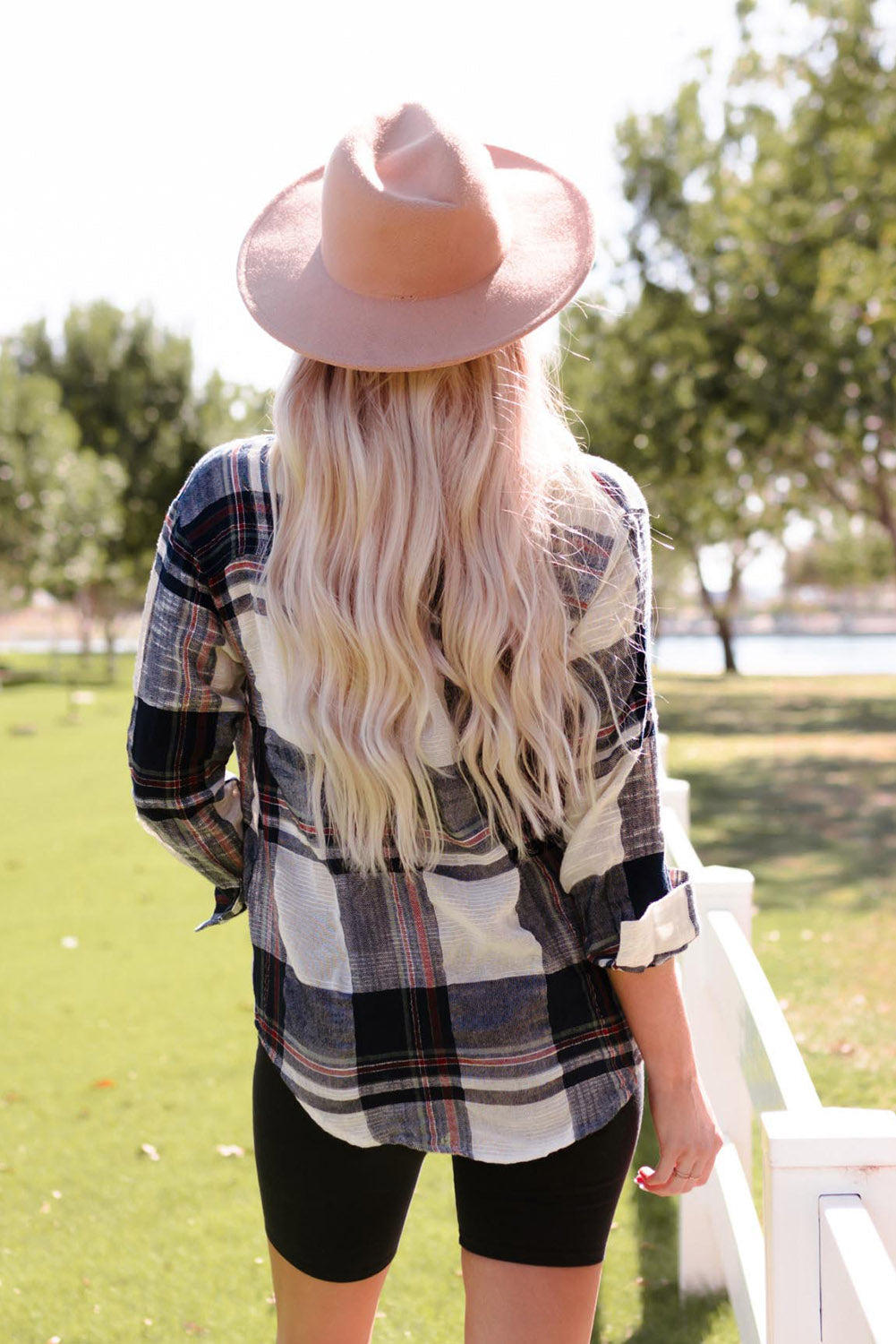 Plaid Button Up Curved Hem Shirt