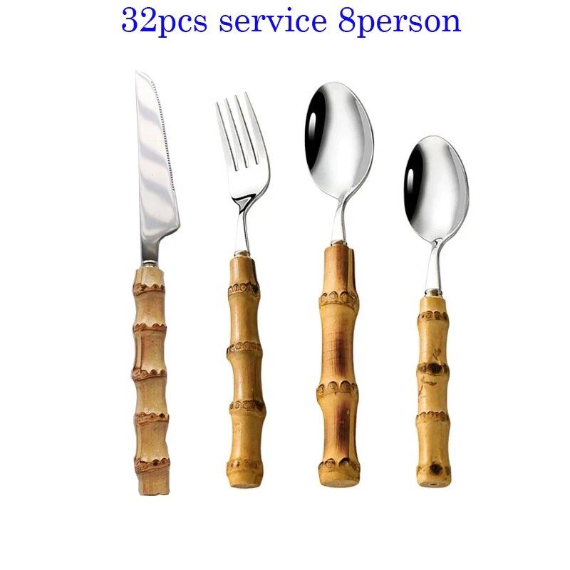 Natural Bamboo Handle Stainless Steel Cutlery Set