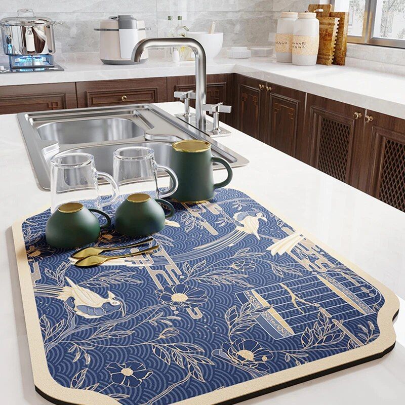 Modern Geometric Polyester Dish Drying Mat