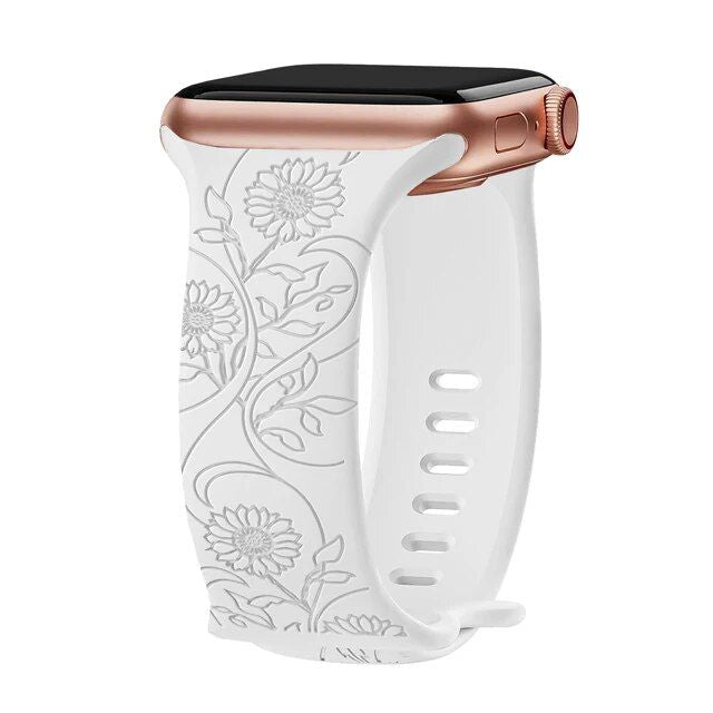 Floral Engraved Silicone Strap for Apple Watch - Fits All Series & Sizes