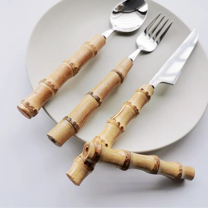 Natural Bamboo Handle Stainless Steel Cutlery Set