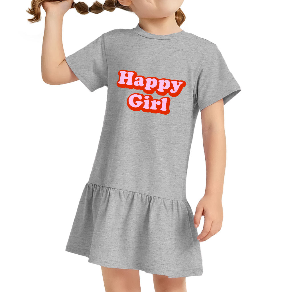 Happy Girl Toddler Rib Dress - Graphic Girls' Dress - Cute Design Toddler Dress