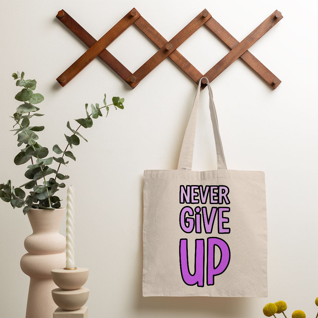 Never Give Up Small Tote Bag - Inspirational Shopping Bag - Graphic Tote Bag