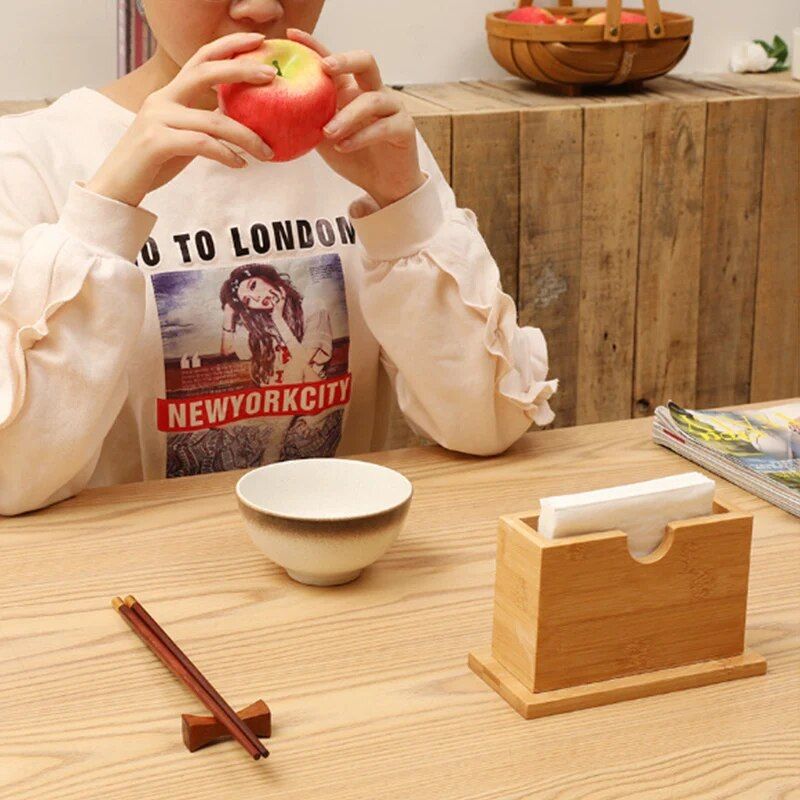 Elegant Bamboo Napkin Holder - Japanese Style Tabletop Tissue Box for Home and Hospitality