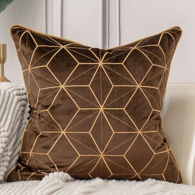 Geometric Plaid Embroidered Velvet Cushion Cover