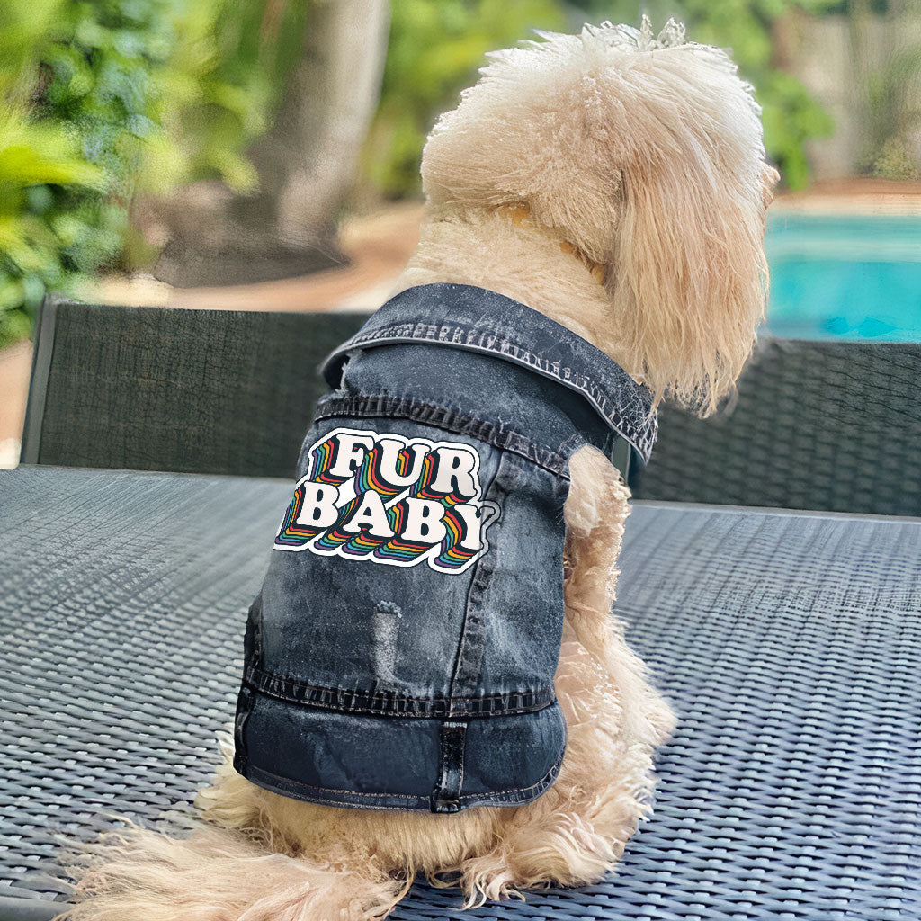 Fur Baby Dog Denim Vest - Colorful Dog Denim Jacket - Word Art Dog Clothing