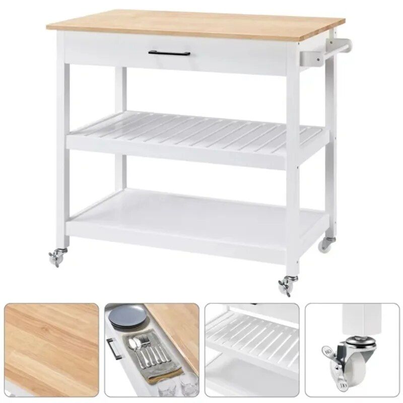 Elegant 40" White Kitchen Island Cart with Ample Storage