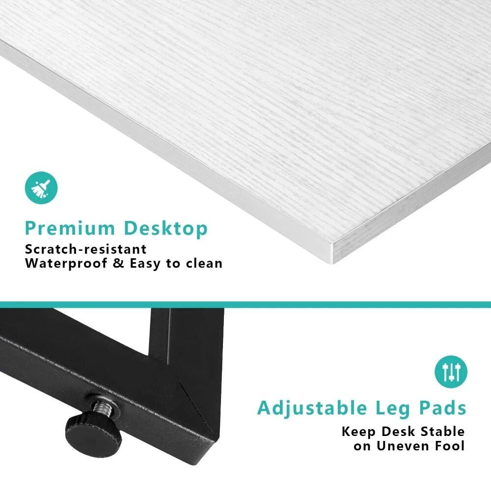 Sleek White L-Shape Home Office Computer Desk with Movable Monitor Stand