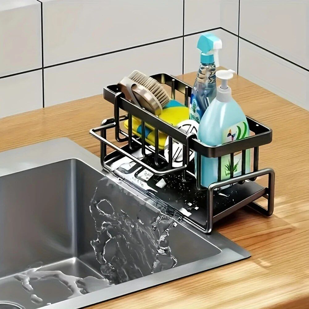 Space-Saving Stainless Steel Kitchen Sink Organizer with Self-Draining Tray