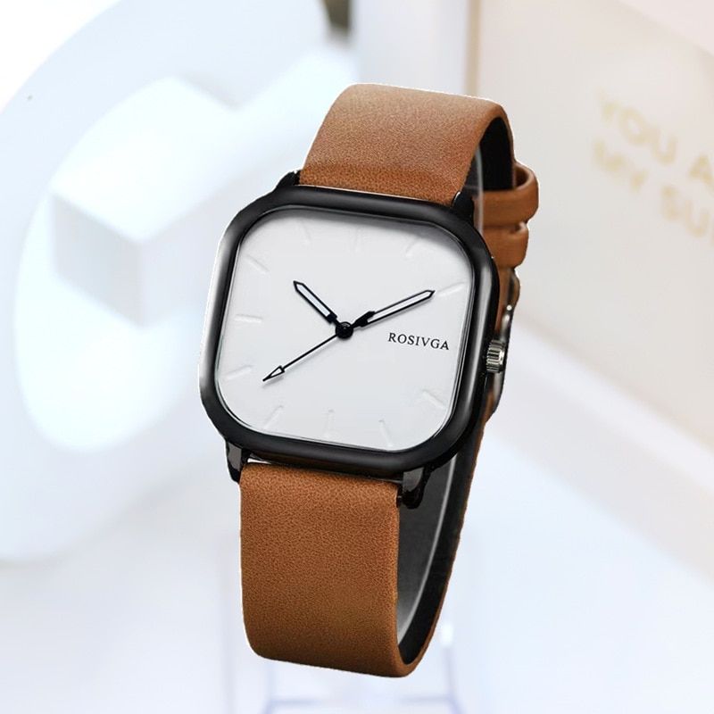 Elegant Square Dial Leather Strap Quartz Watch for Men and Women