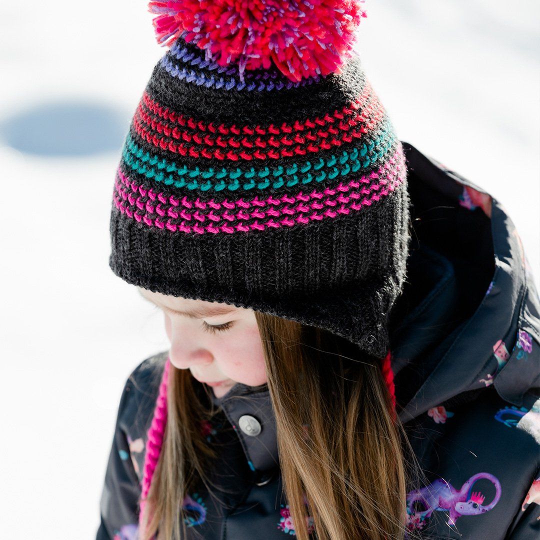 Earflap Knit Hat Dark Grey Mix Multicolor