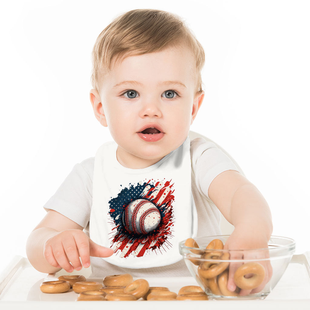 American Flag Baseball Baby Bibs - Patriotic Baby Feeding Bibs - Cool Design Bibs for Eating