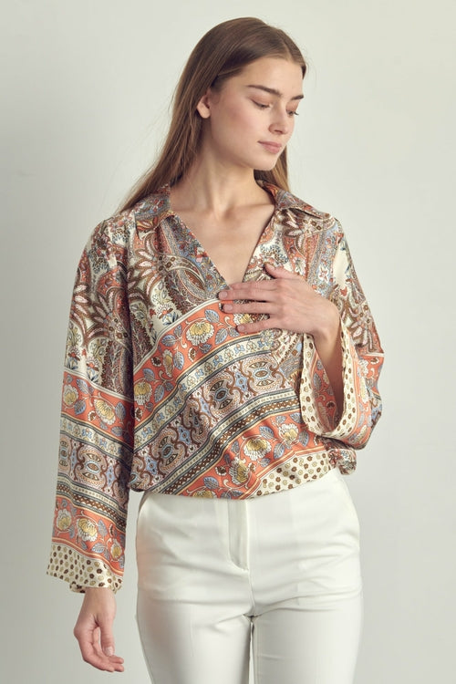 Long sleeve surplice blouse