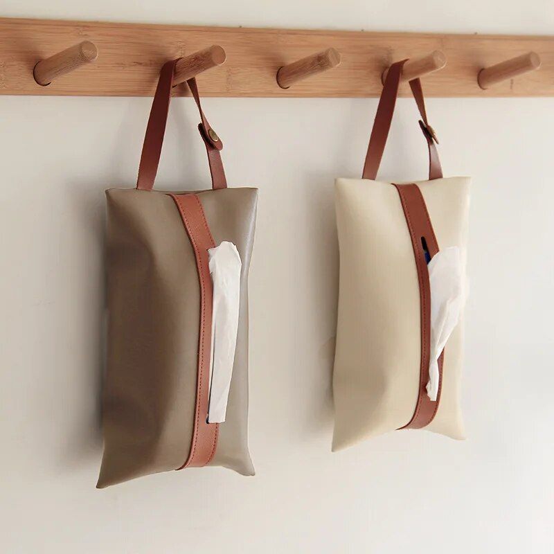 Elegant PU Leather Hanging Tissue Holder for Home and Car