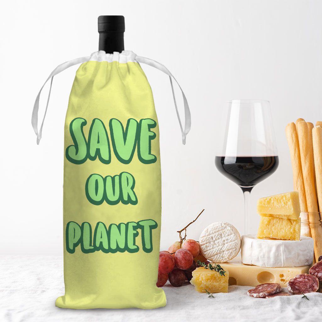 Save the Planet Wine Tote Bag - Earth Day Wine Tote Bag - Trendy Wine Tote Bag