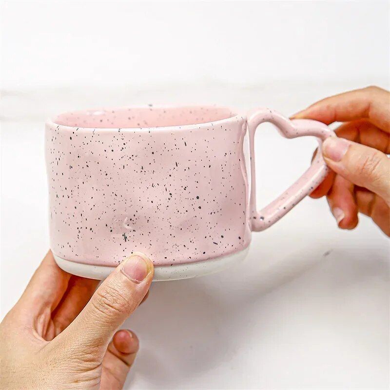 Charming Pink Love-Handle Ceramic Mug - Perfect for Coffee, Oatmeal, and More