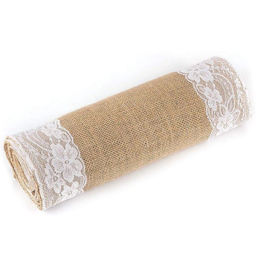 Elegant Jute and Lace Table Runner for Wedding and Party Decorations