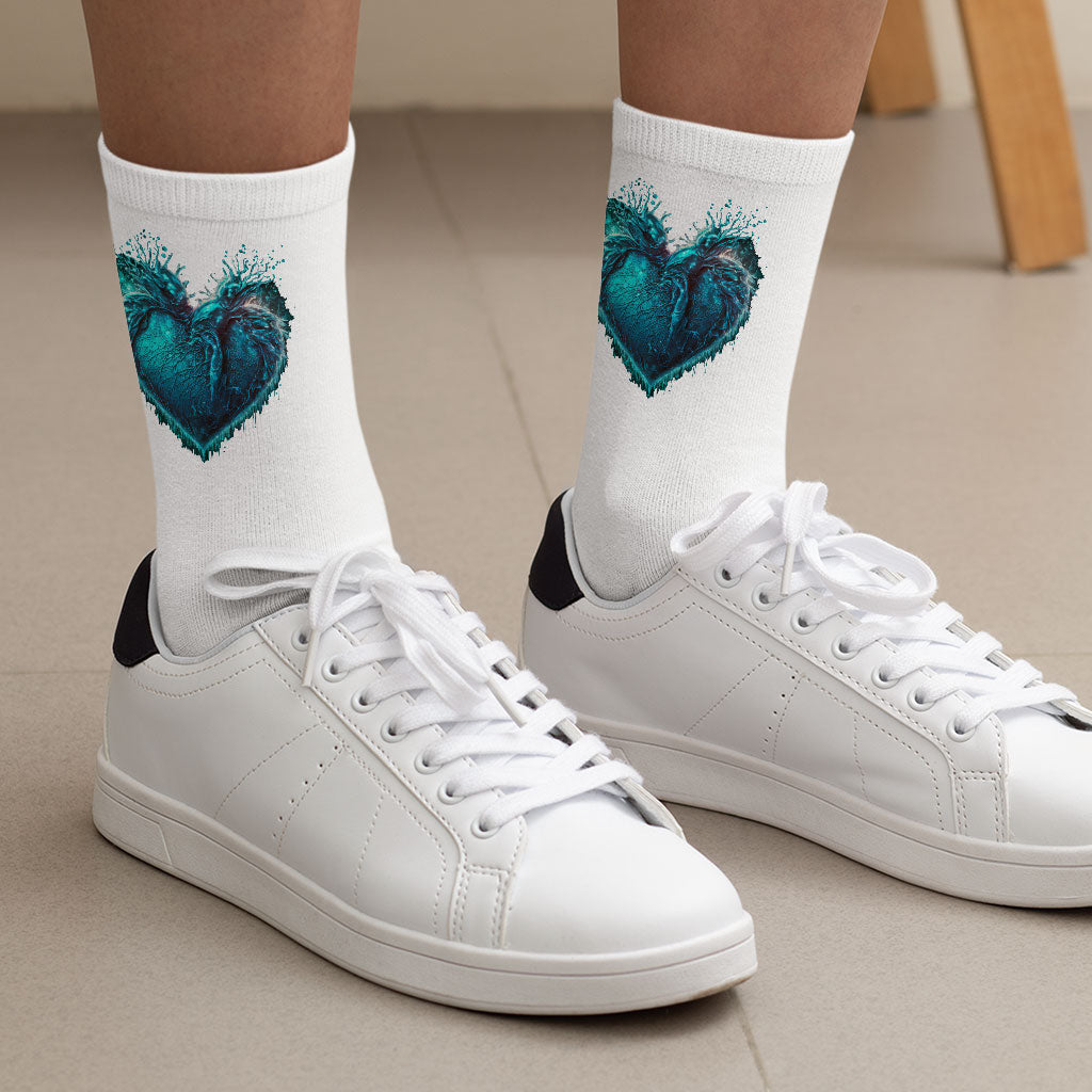 Ice Design Socks - Winter Art Novelty Socks - Ice Crew Socks