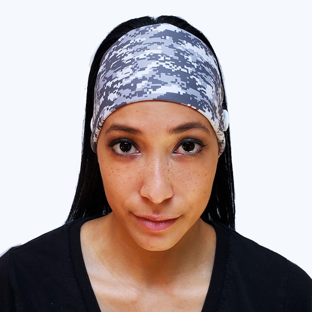 Digital Gray Camo Button Headband