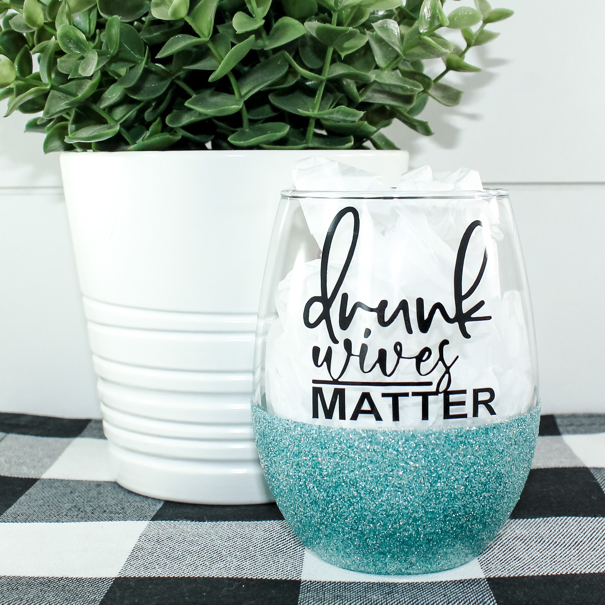 Drunk Wives Matter Glitter Wine Glass | Byzantium Baobab