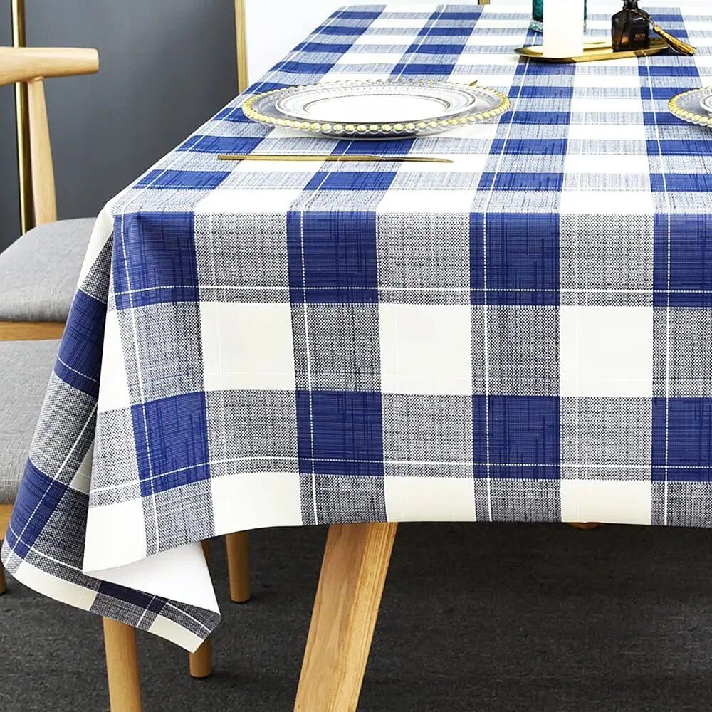 Modern Chic Blue, White & Gray Plaid Tablecloth