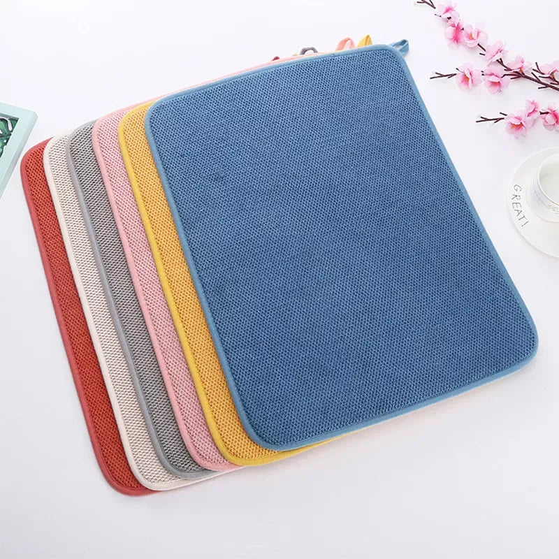 Multi-Color Classic Polyester Dish Drying Mat, 30x40 cm Absorbent Kitchen Pad