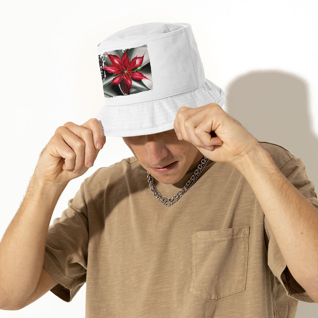 Poinsettia Christmas Bucket Hat - Art Hat - Graphic Bucket Hat