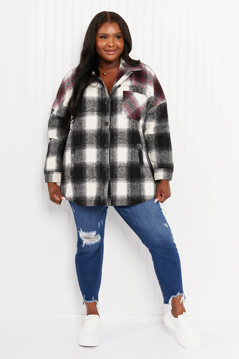 Colors of Autumn Plaid Shacket in Black/Burgundy