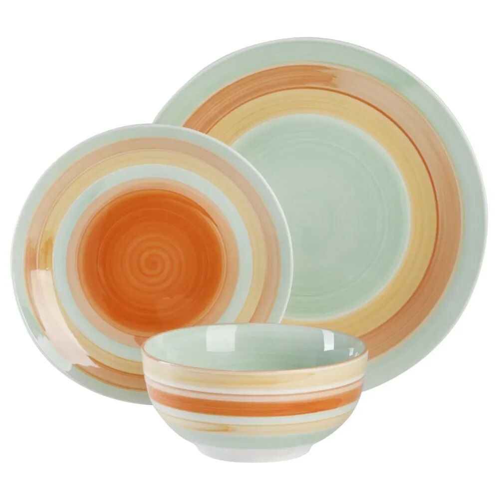 12-Piece Vintage Stripe Porcelain Dinnerware Set