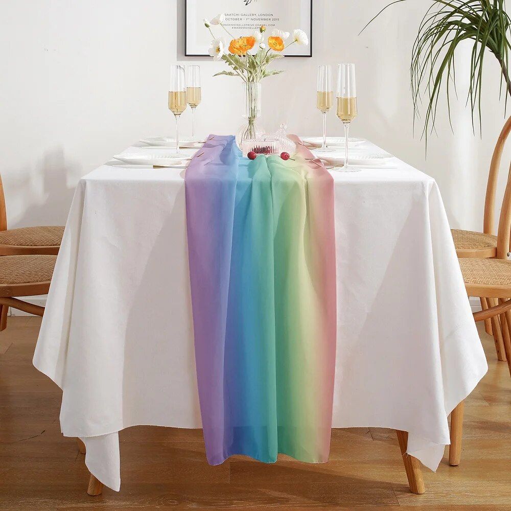 Luxurious Rainbow Striped Chiffon Table Runner for Dining and Events