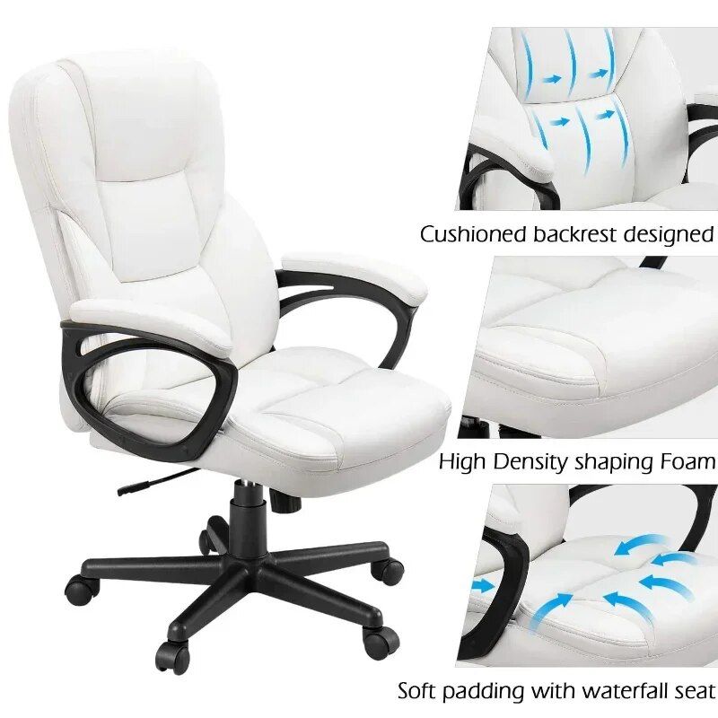 White High-Back Adjustable Executive Office Chair with Lumbar Support